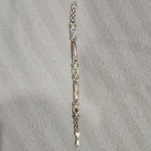 Elegant Silver Bracelet with Multicolor Gemstones